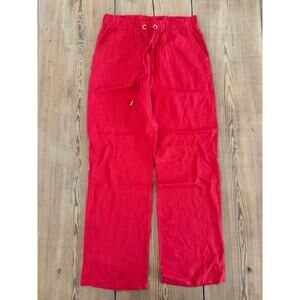 Calligraphie Red 100% Linen Drawstring Pants Small
